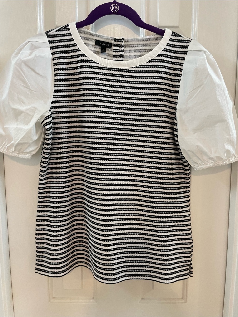 Talbots Black & White Striped Puff-Sleeve Blouse